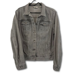 LL Bean Vintage Denim Jean Jacket Gray Trucker Style Classic Fit Size L Western